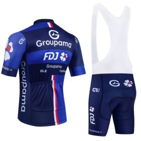 Set Fietsshirt + Korte Koersbroek 2025 Groupama FDJ Zwart Blauw